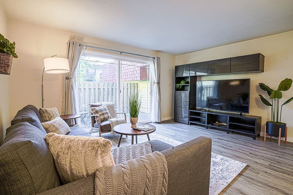 Centered around the oversized sectional sofa, the living room has enough seats for everyone to get comfy. If you're traveling with extra guests, you can convert the sofa into a double bed.