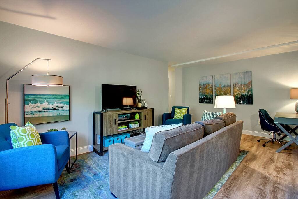 Kick back and relax by watching your favorite show. The TV has basic cable's channels.