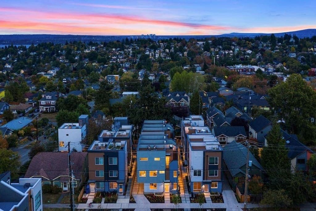 Brand new 3-units townhouse 1089 sqft building roadside view. Our unit entry from right side follow path.