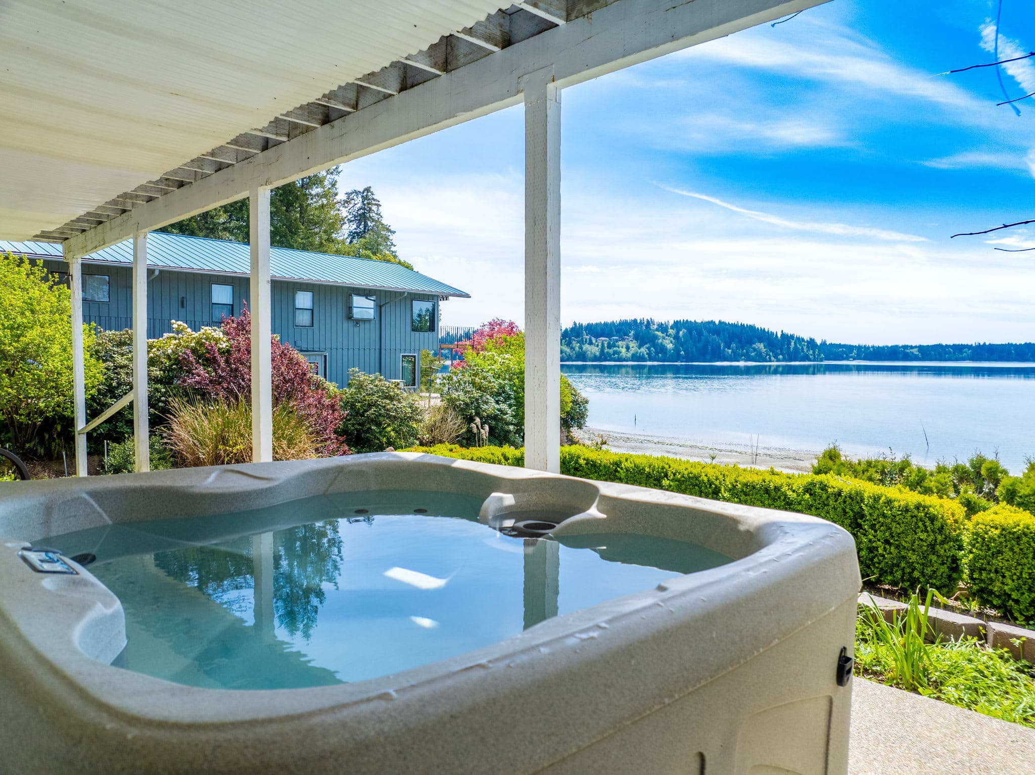 Come relax while sitting in the hot tub looking at the phenomenal water view