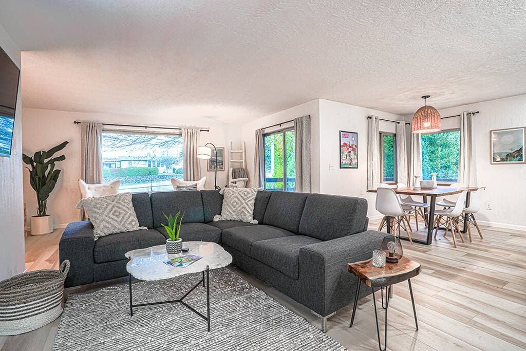 Upon entering the home, you will be greeted by a bright and spacious living and dining area that opens into a kitchen, the perfect place to gather and enjoy each other's company