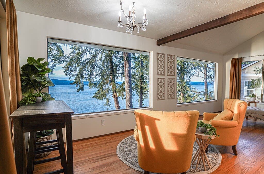 Soak up the panoramic views of the bay from the corner nook.
